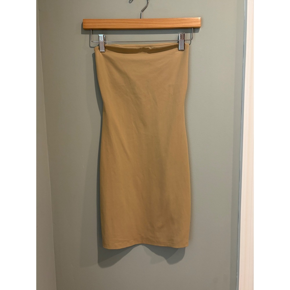 AllSaints Spitalfields Bandeau Dress Tan Beige Strapless Cutout Back US 2 WD168A